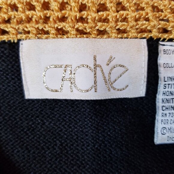 CACHE Women's Black With Gold Crochet Accents Cardigan Sweater Size Large ~ 4449 - Picture 4 of 6